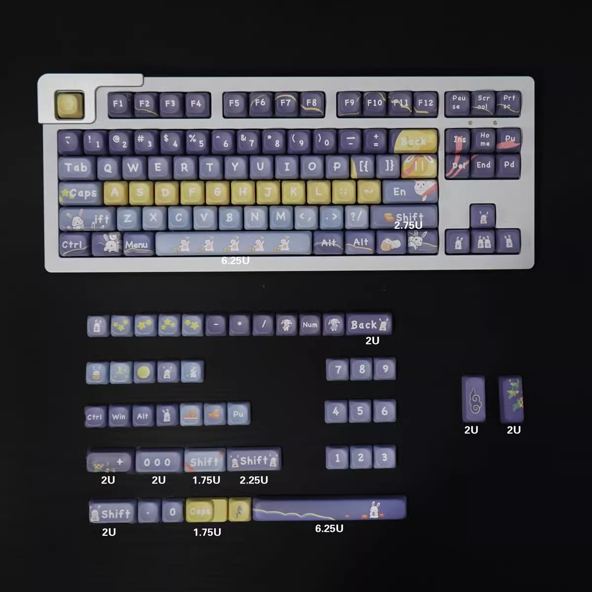 Moon Rabbit 104+28 MOA Profile Keycap Set Cherry MX PBT Dye-subbed for Mechanical Gaming Keyboard
